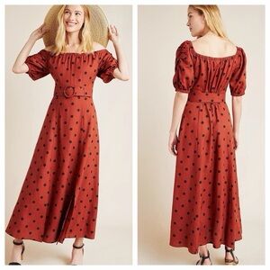 Anthropologie Red and Black Polka Dot Maxi Dress